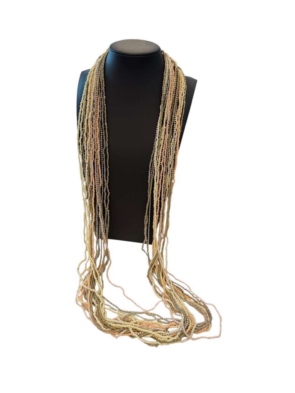 CHICO'S Beaded Multi Strand Necklace‎ Silvertone Taupe Pink Cream NEW $55 Boho